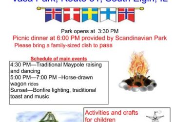 Scandinavian Midsommar Celebration planned with new PICNIC DINNER at Vasa Park in South Elgin, IL on Sat. June 21